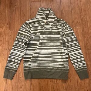 NWOT Bolivares Large 100% Cotton Striped Green White Pullover Sweatshirt Sweater